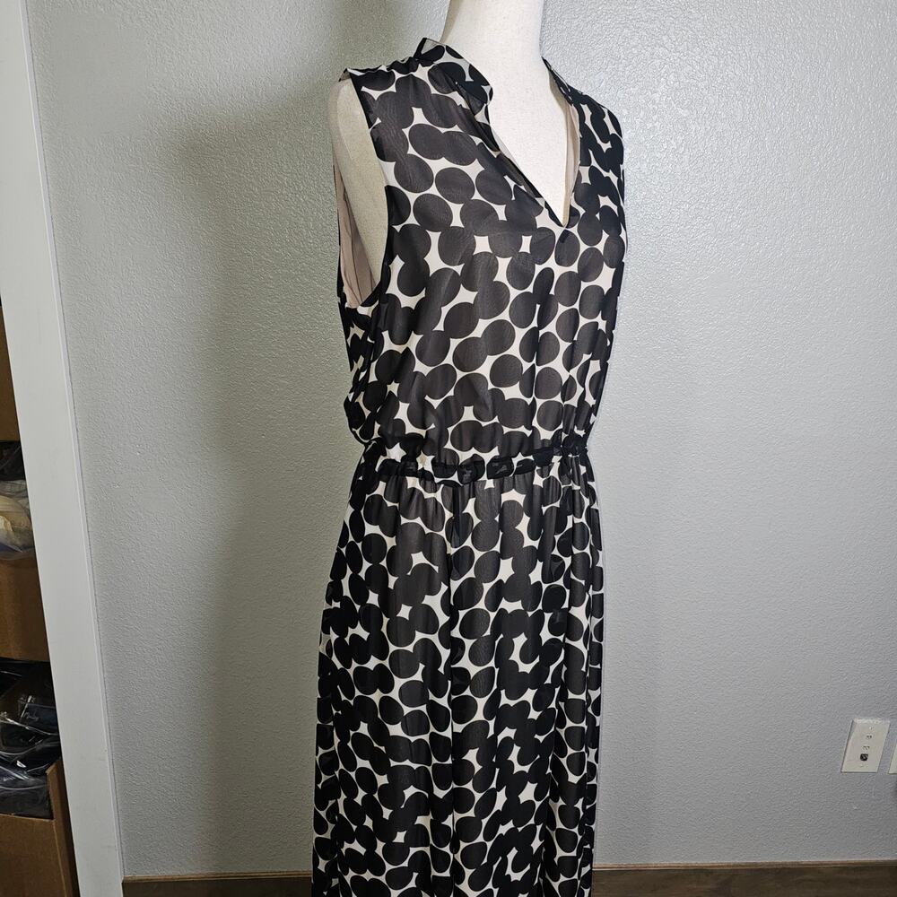 Anne Klein Lined Black and White Polka Dot Sleeveless Midi Dress Large - Picture 2 of 10